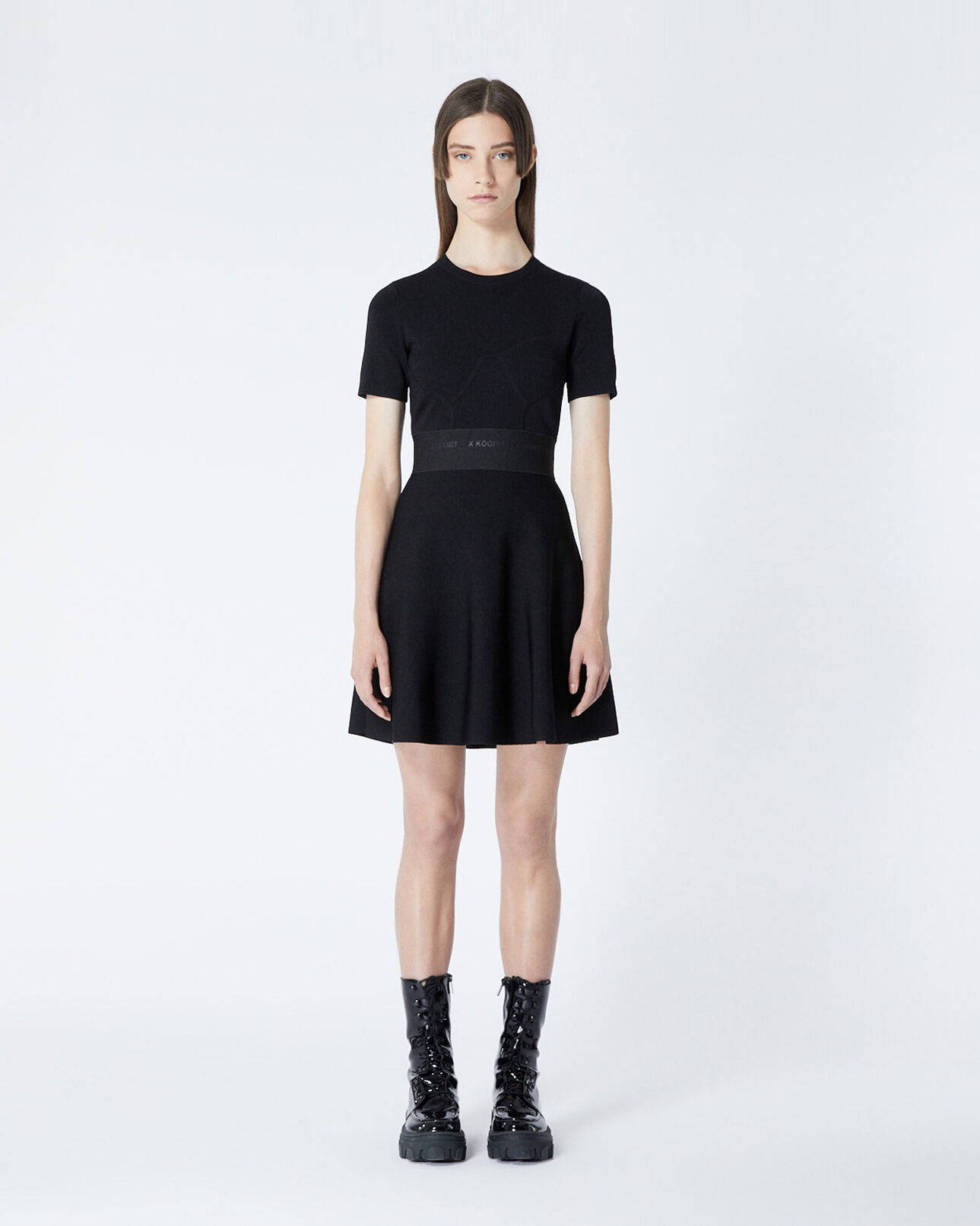 The Kooples WOMEN BLACK black skater dress with elastic waist