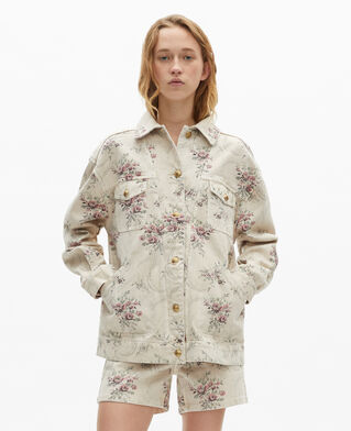 The Kooples WOMEN BEIGE TAUPE flower print jacket in beige denim