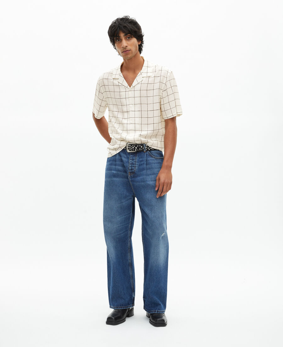 The Kooples H WHITE / BLACK short-sleeved plaid shirt, ecru