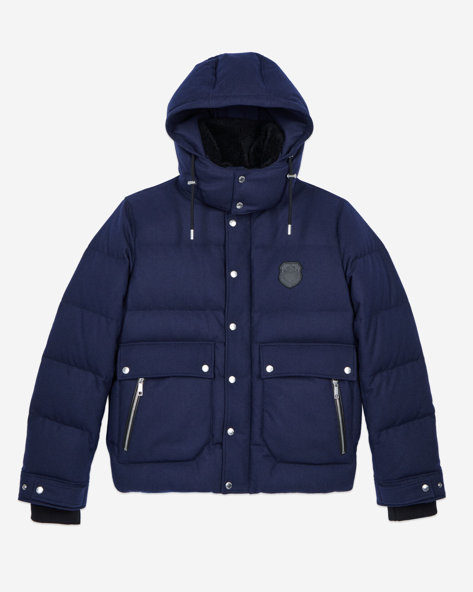 Navy blue flannel down jacket, NAVY, hi-res image number null