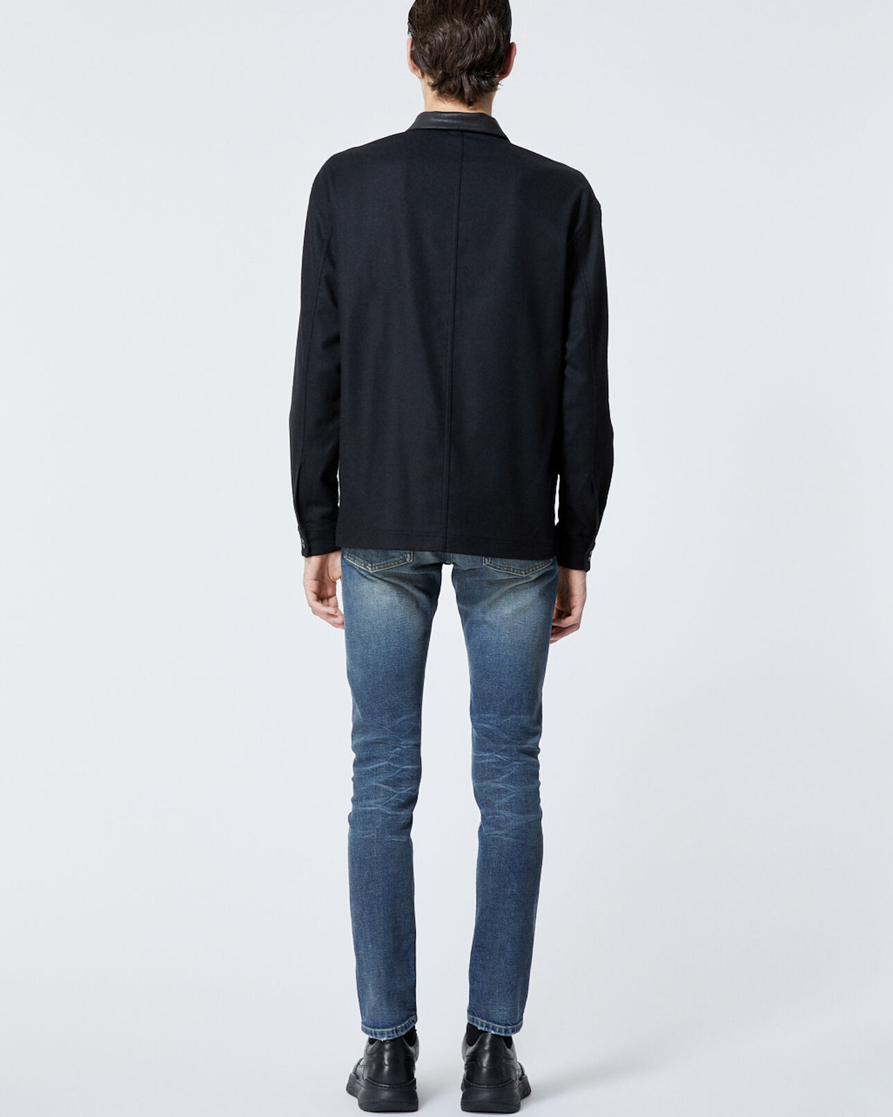 The Kooples HOMME BLACK surchemise avec col en cuir et poches