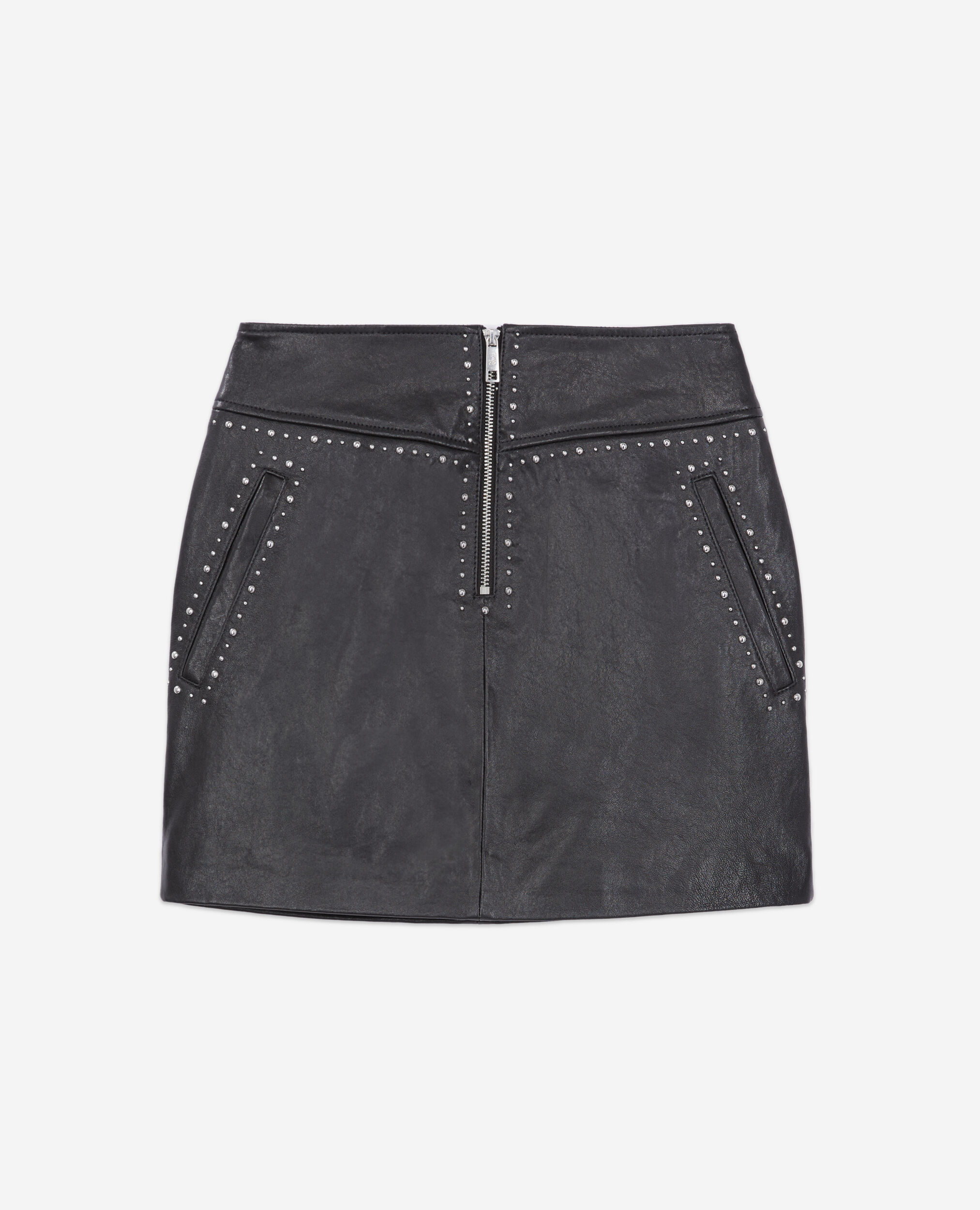 Short black leather skirt with studs, BLACK, hi-res image number null