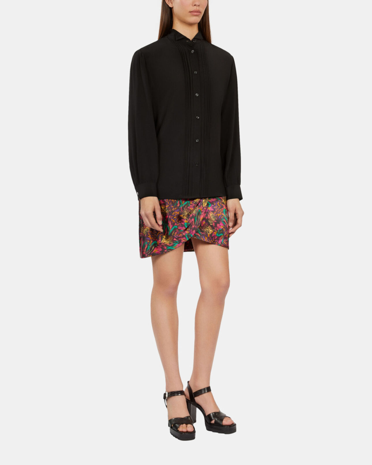 The Kooples WOMEN BLACK black silk shirt with pleating