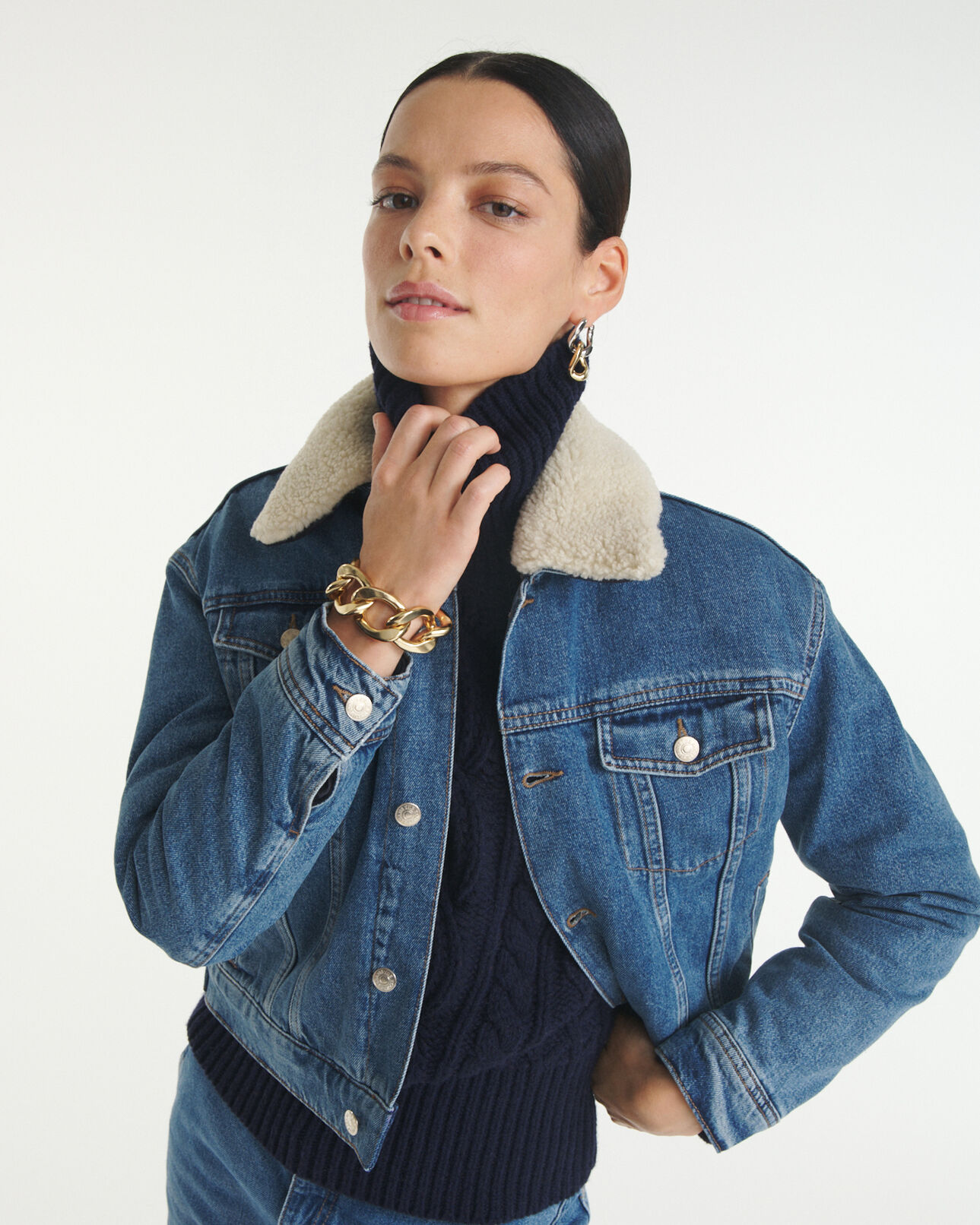 Sherpa Trucker Jacket Veste En Jean Femme FourrÃ©e Polaire Femme