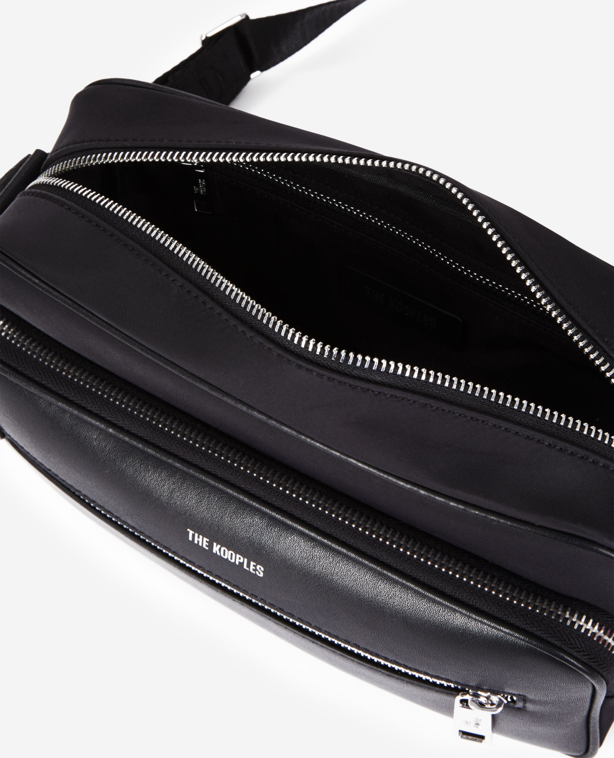 Schwarze Messenger Tasche aus Leder und Nylon