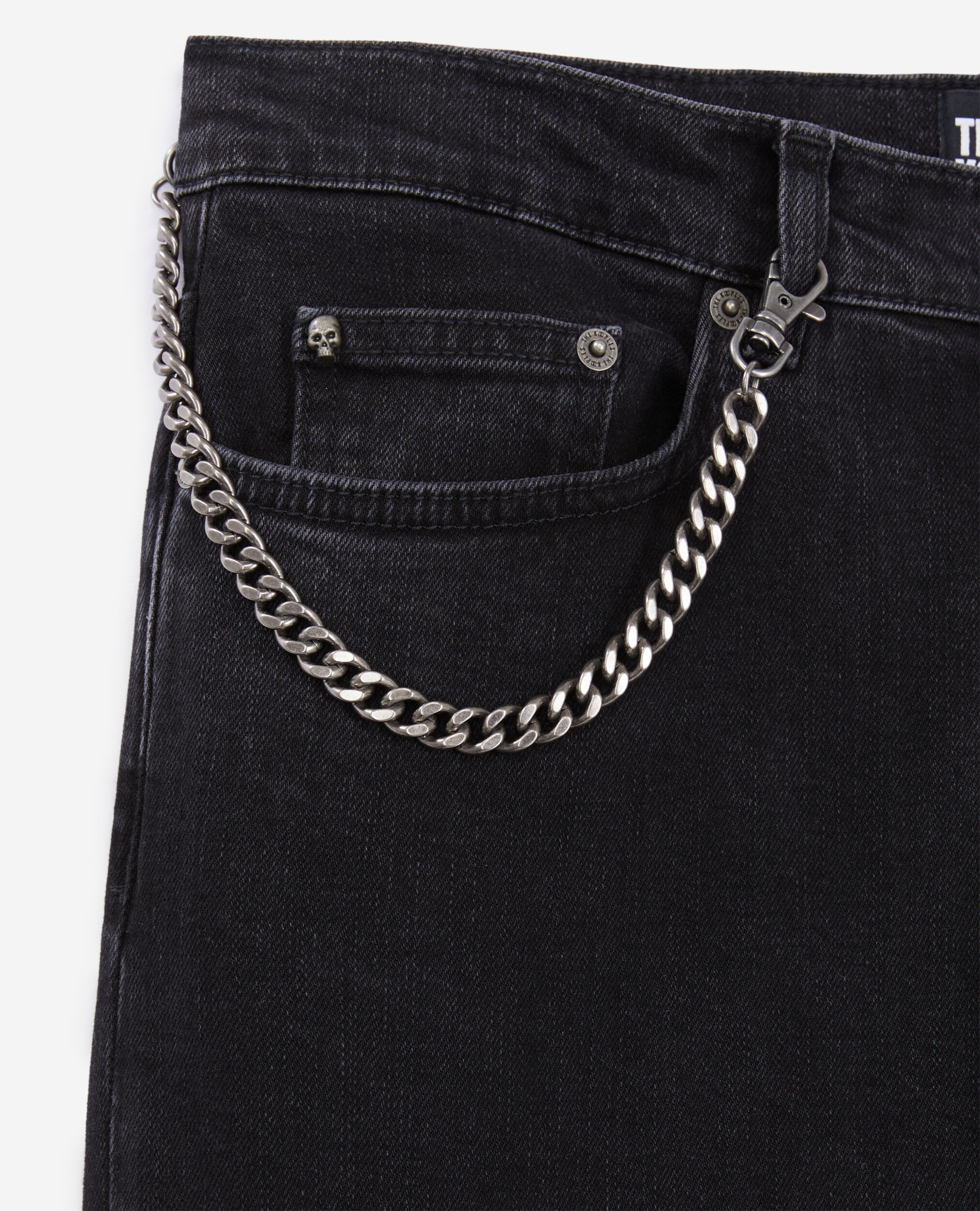 Schwarze Jeans mit geradem Bein und Kette, BLACK WASHED, hi-res image number null