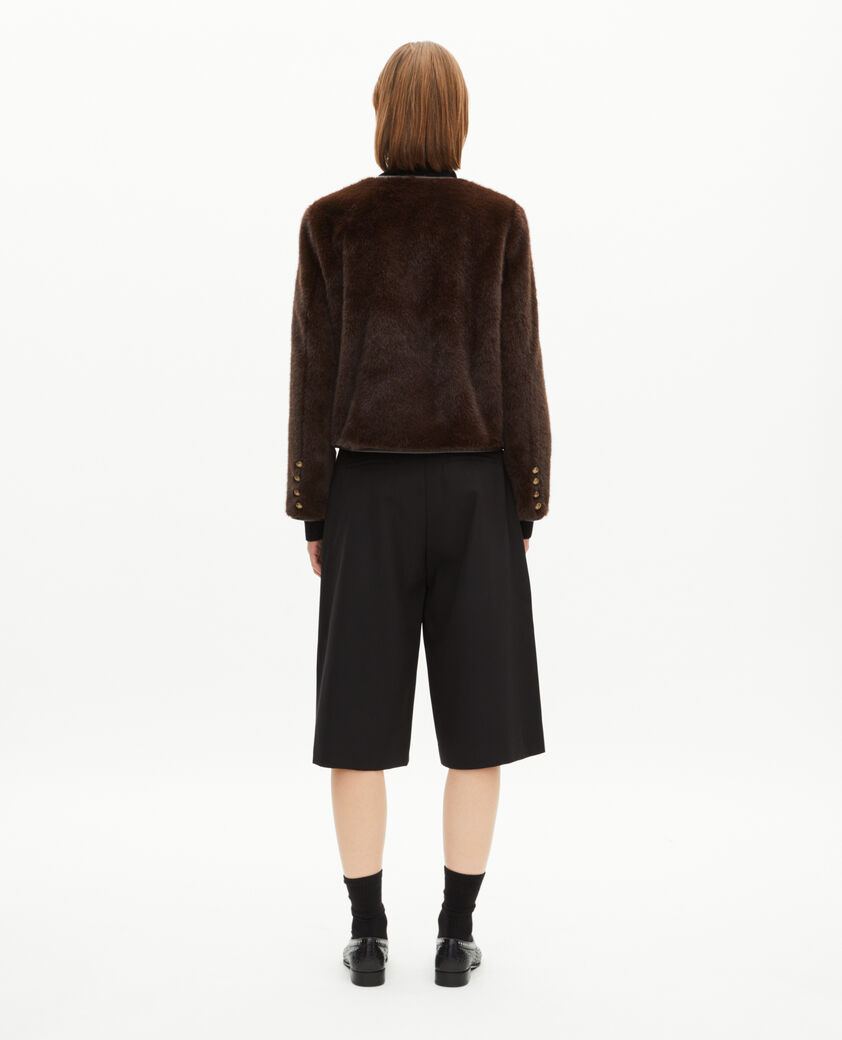 The Kooples FEMME CHOCOLATE blouson effet fourrure avec d&eacute;tails de cuir marron