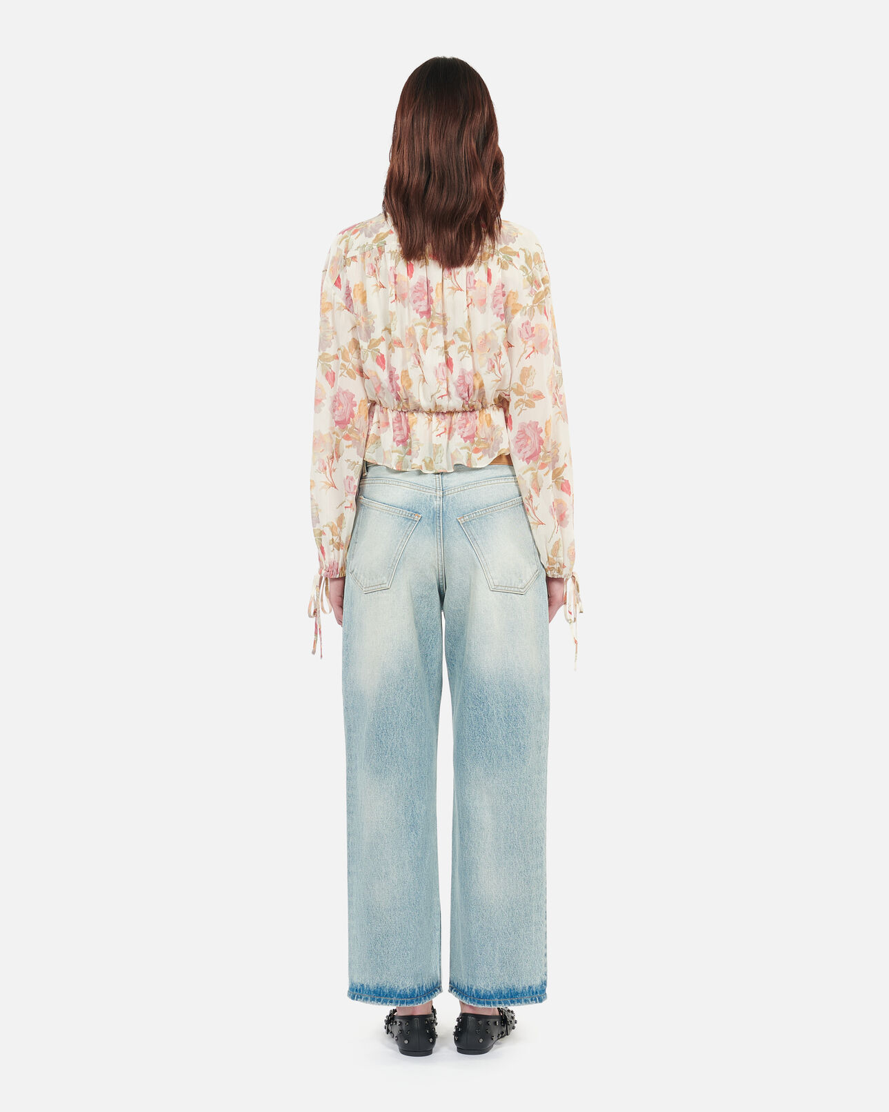 The Kooples FEMME BEIGE / RED top imprimé fleuri en soie avec volants