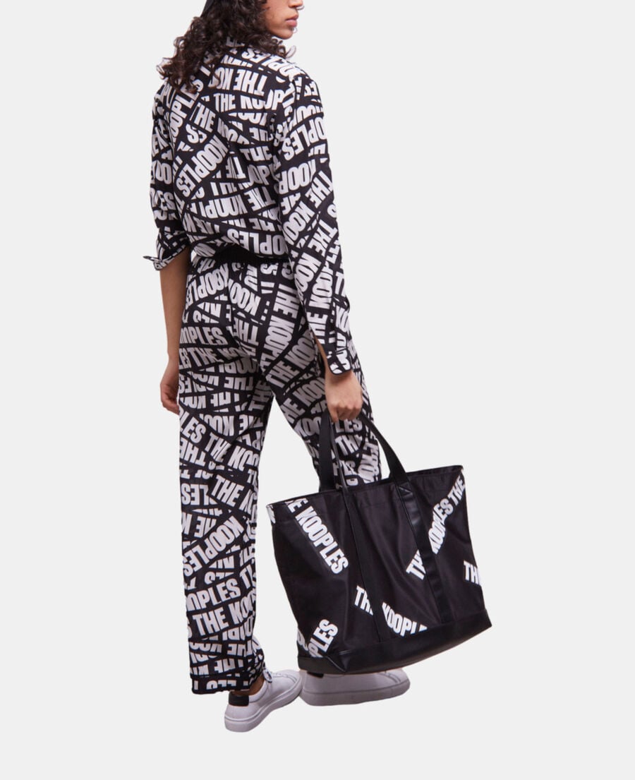 The Kooples WOMEN BLACK large black tote bag with tape logo