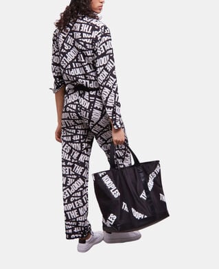 The Kooples WOMEN BLACK large black tote bag with tape logo