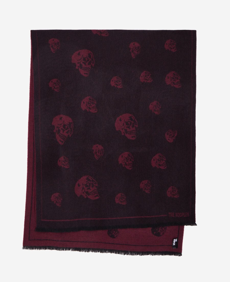 The Kooples F BLACK-BORDEAUX black and burgundy wool scarf with skulls