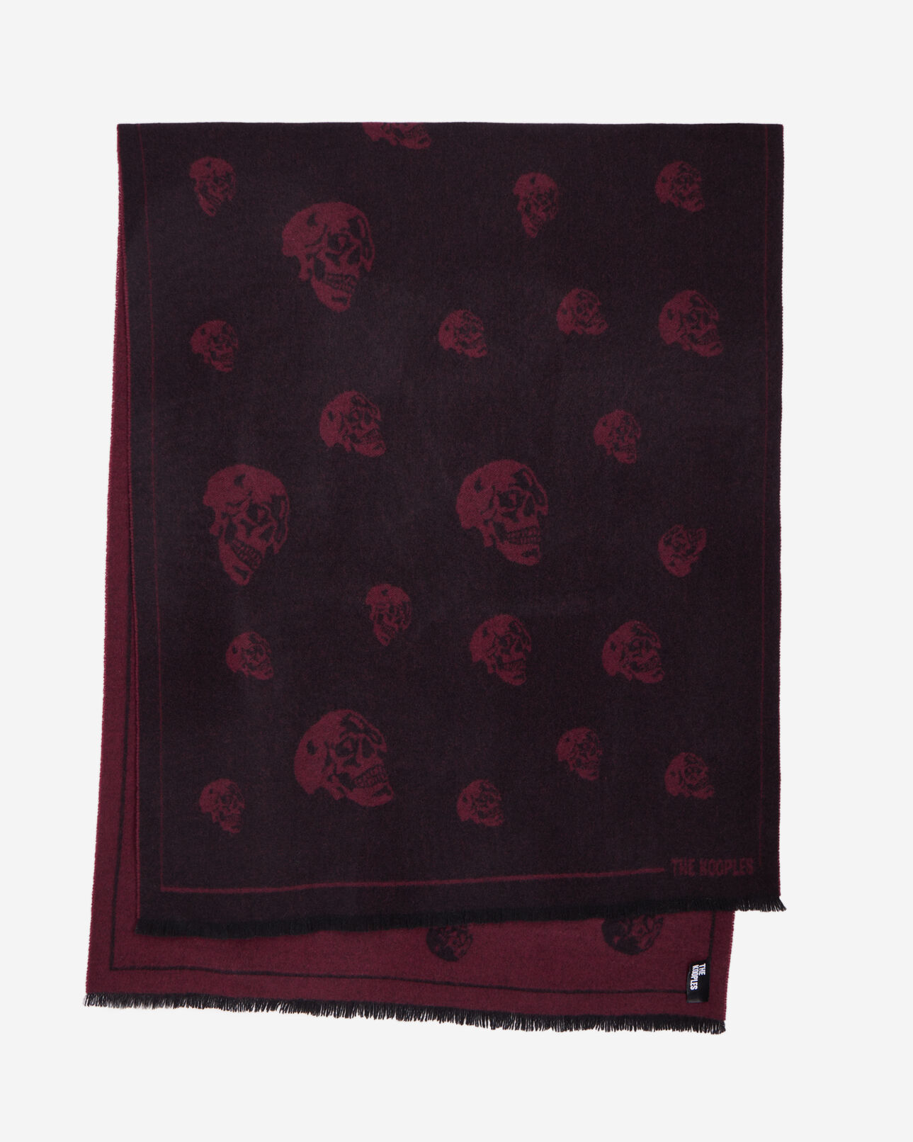 The Kooples WOMEN BLACK-BORDEAUX black and burgundy wool scarf with skulls