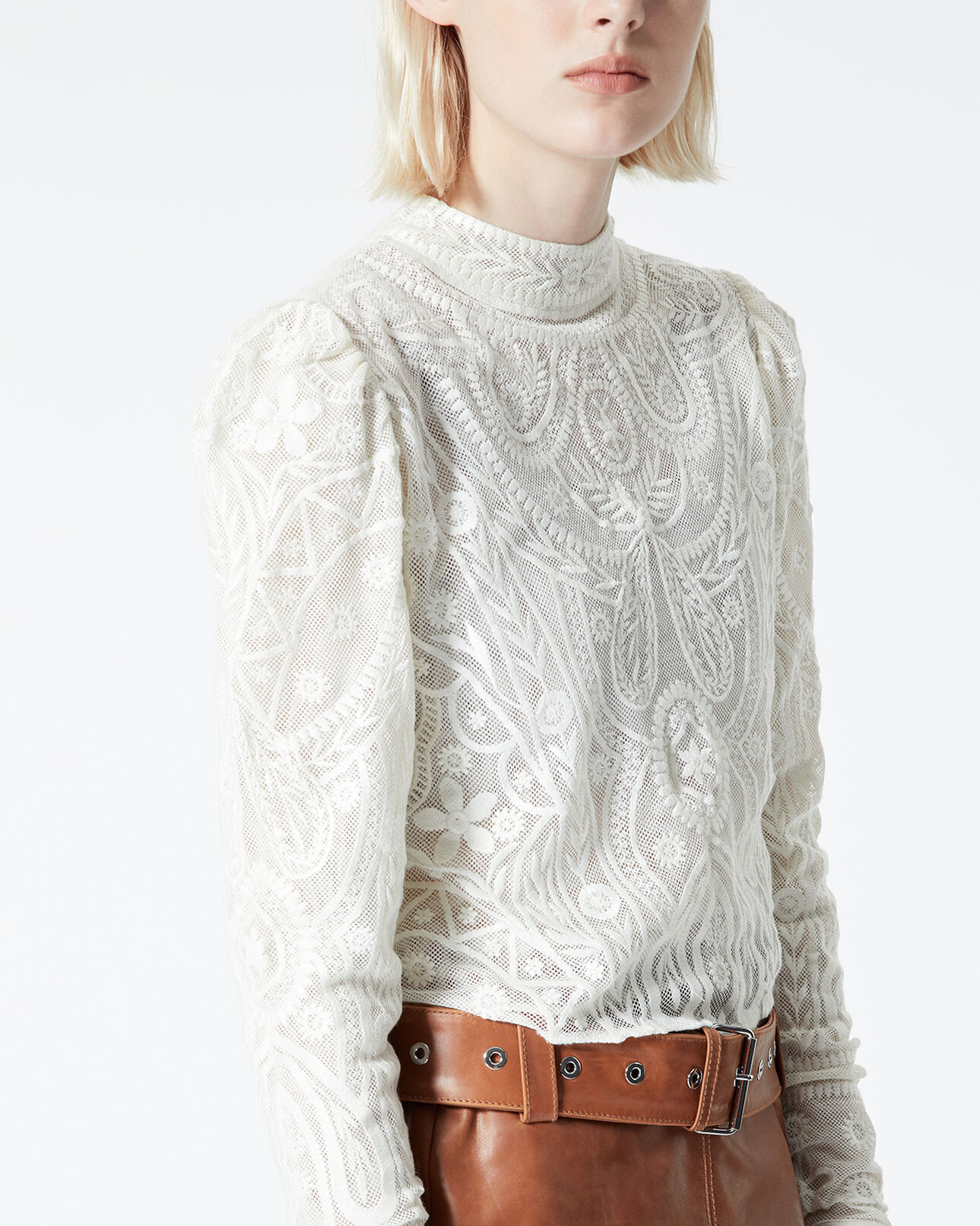 The Kooples WOMEN ECRU ecru lace top with high neck
