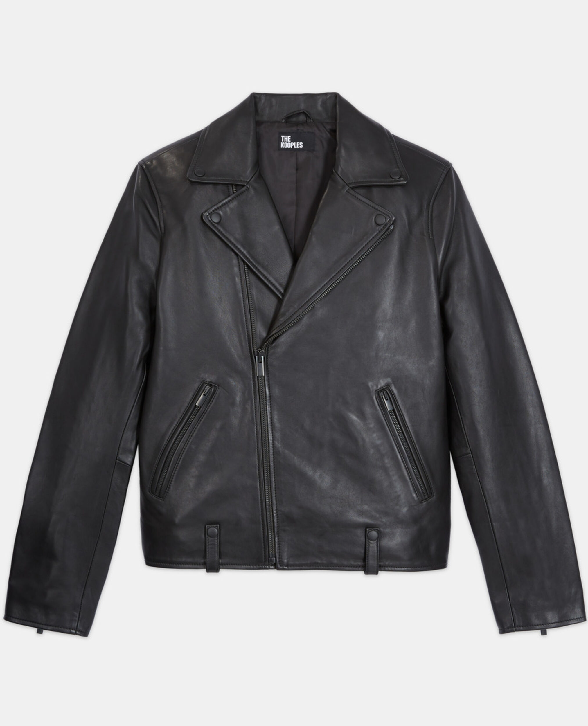 Blouson en cuir noir, BLACK, hi-res image number null