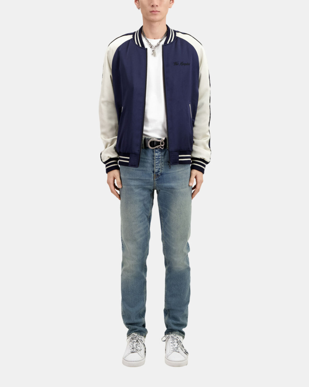 The Kooples MEN NAVY navy blue satin jacket with dragon embroidery