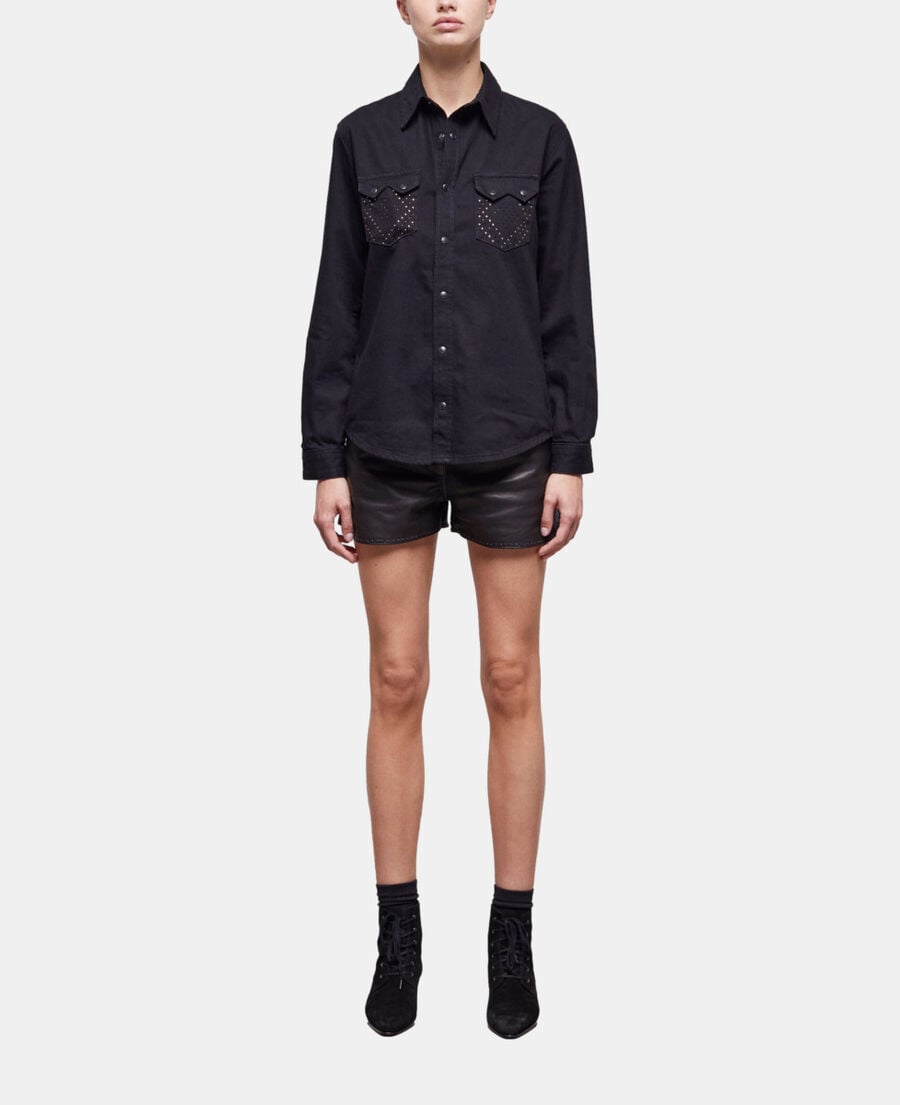 The Kooples WOMEN BLACK WASHED black shirt with stud details