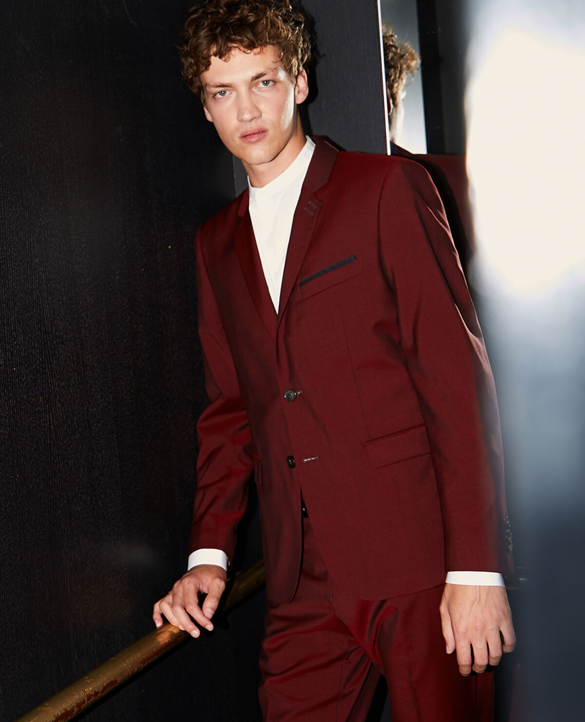 Slim burgundy wool jacket w notched lapels The Kooples