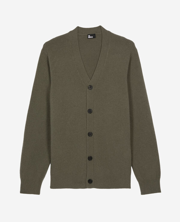 The Kooples HERREN OLIVE KAKI strickjacke aus kaschmir in khaki