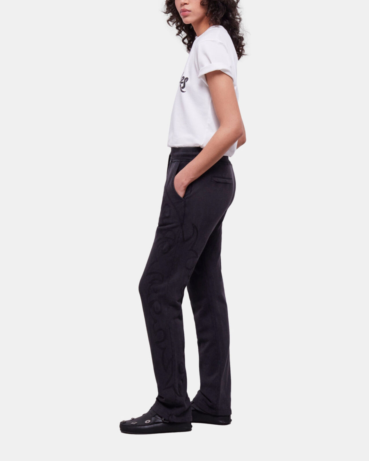 The Kooples WOMEN BLACK WASHED black joggers with western-style embroidery