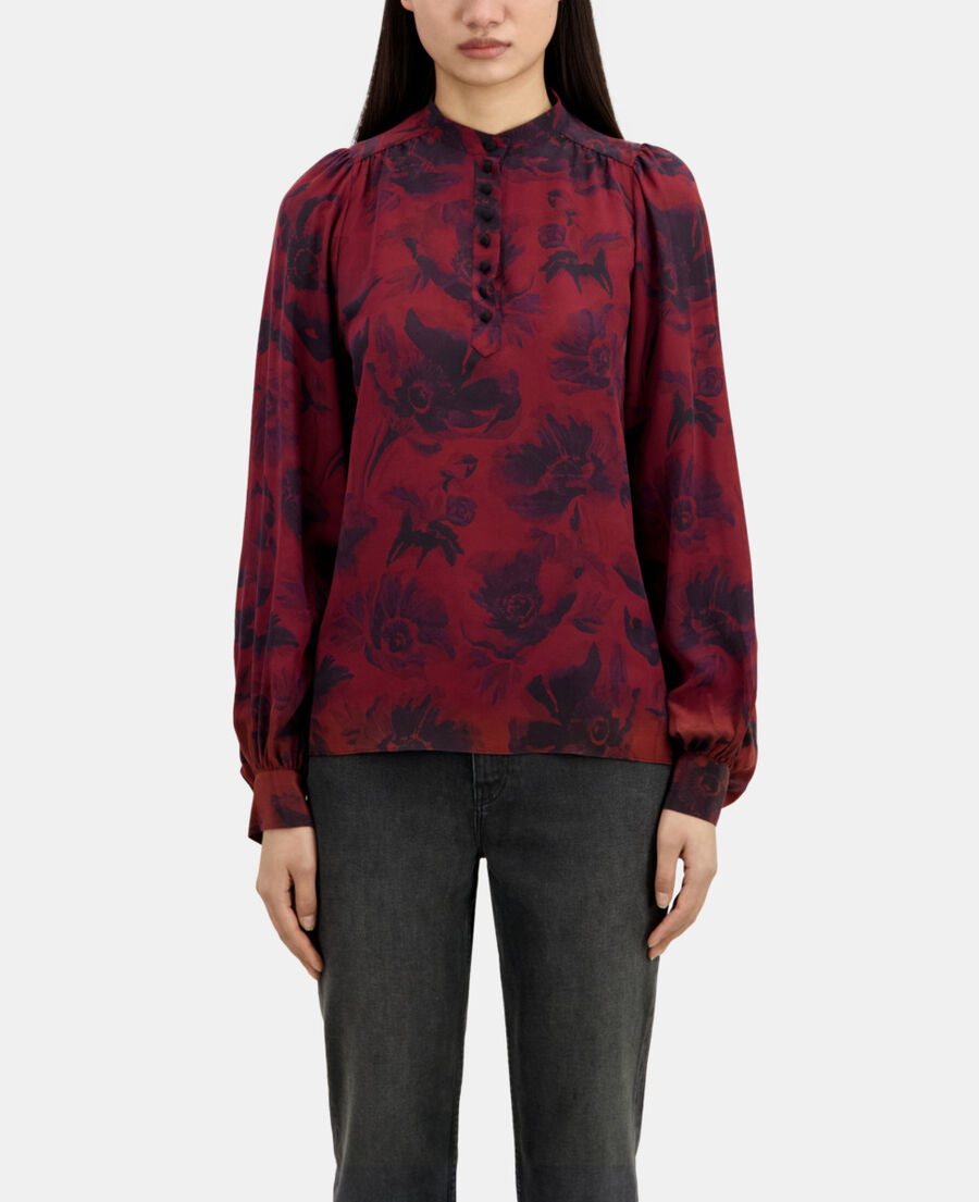 The Kooples FEMME BLACK - BURGUNDY top imprim&eacute; avec boutonnage