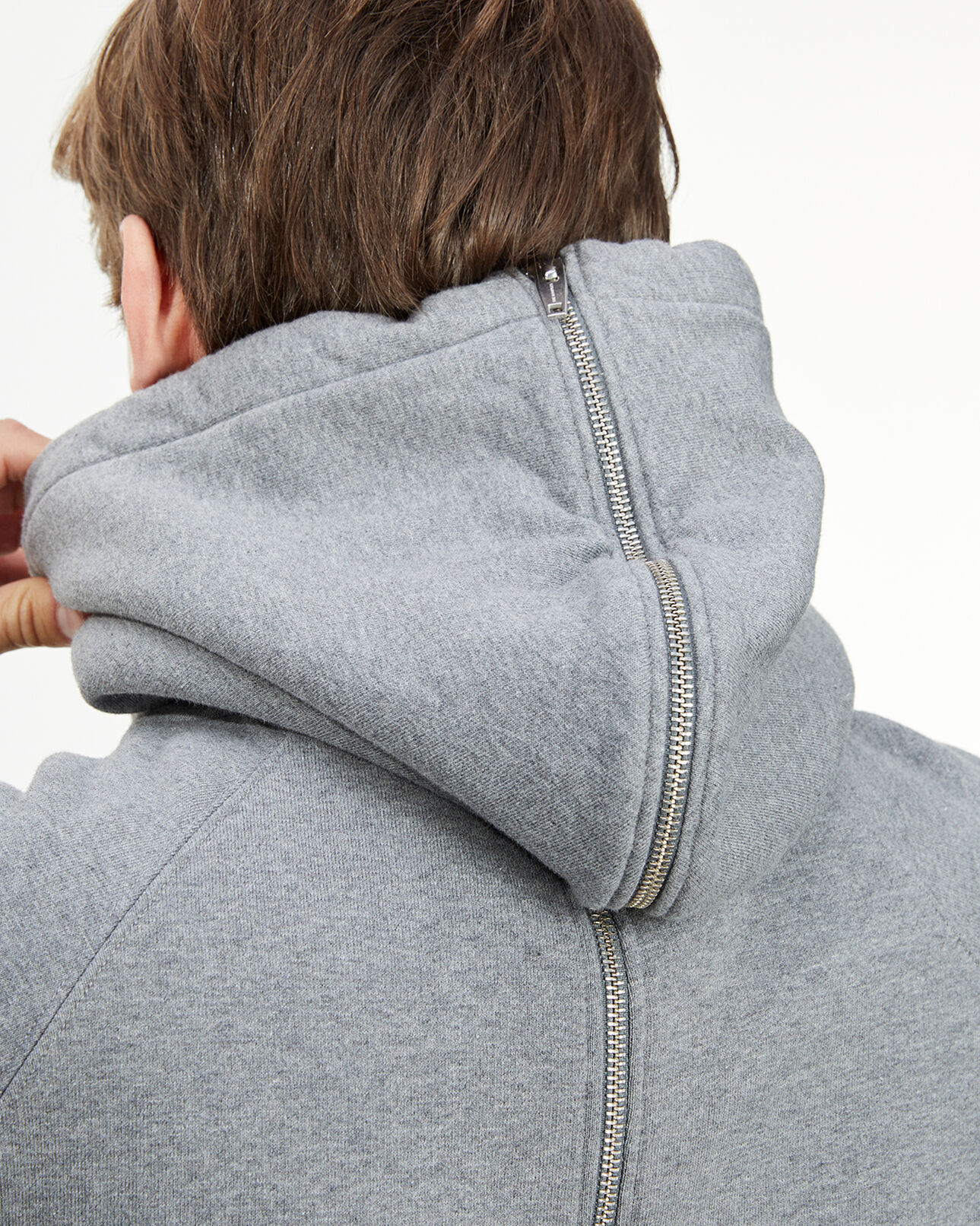 The Kooples HOMME GREY MELANGE sweat coton gris chiné capuche et logo