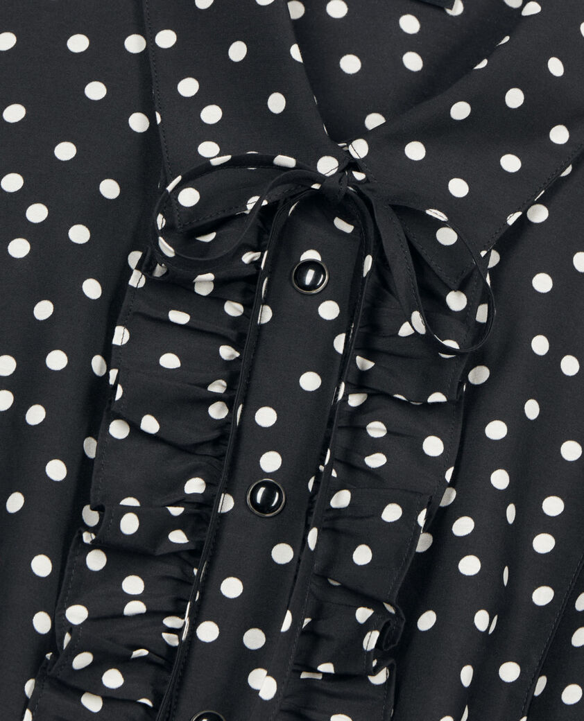 The Kooples FEMME BLACK WHITE chemise manches courtes &agrave; pois en soie noire