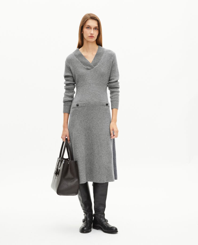 The Kooples FEMME LIGHT GREY robe longue en laine grise