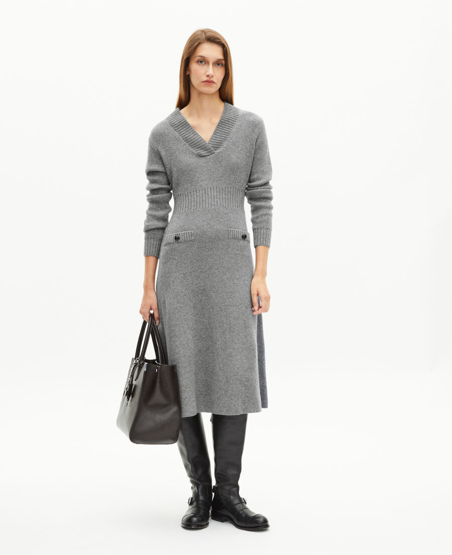 The Kooples FEMME LIGHT GREY robe longue en laine grise