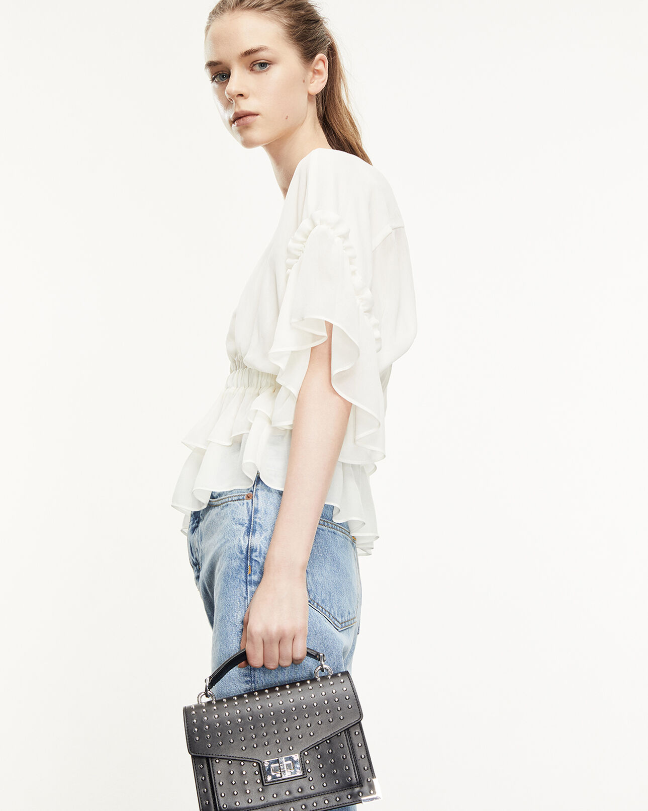 The Kooples DAMEN ECRU top fliessend ecrufarben volants