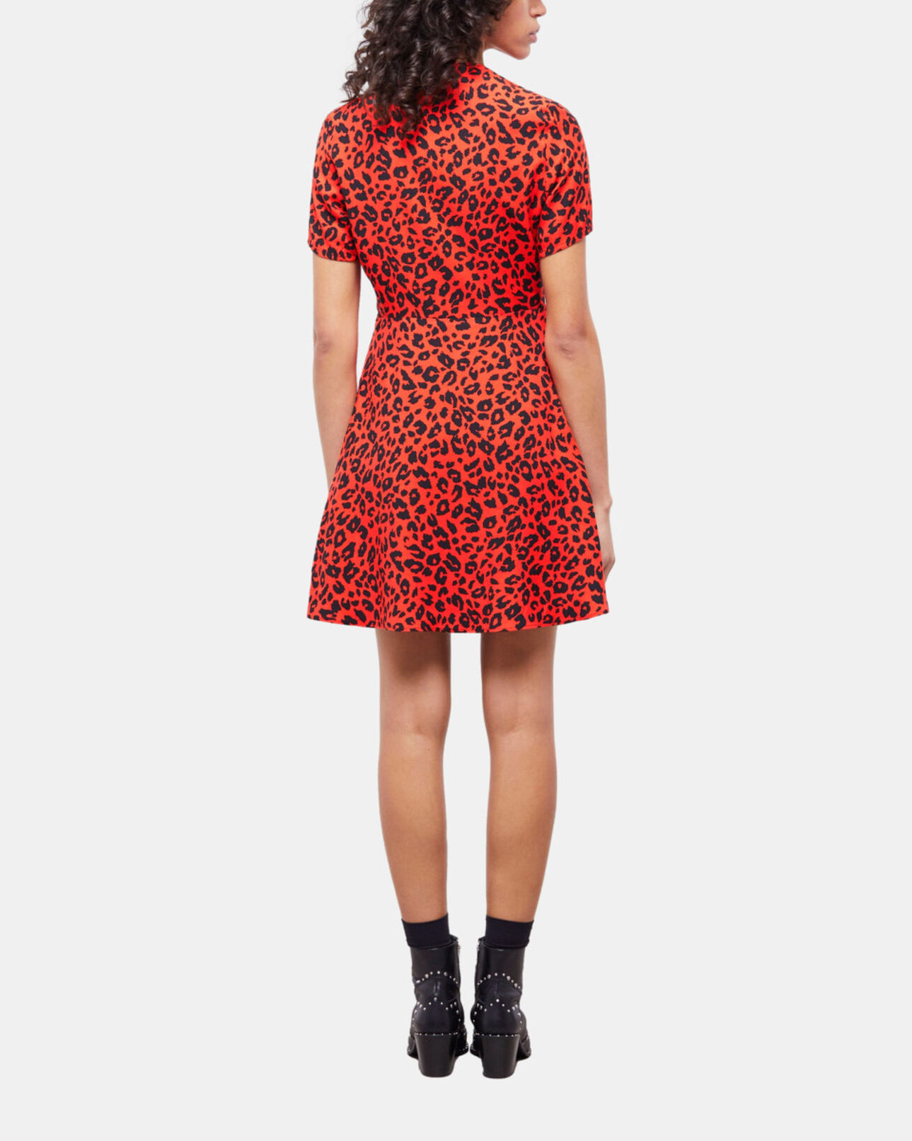 The Kooples FEMME ORANGE - BLACK robe courte léopard orange