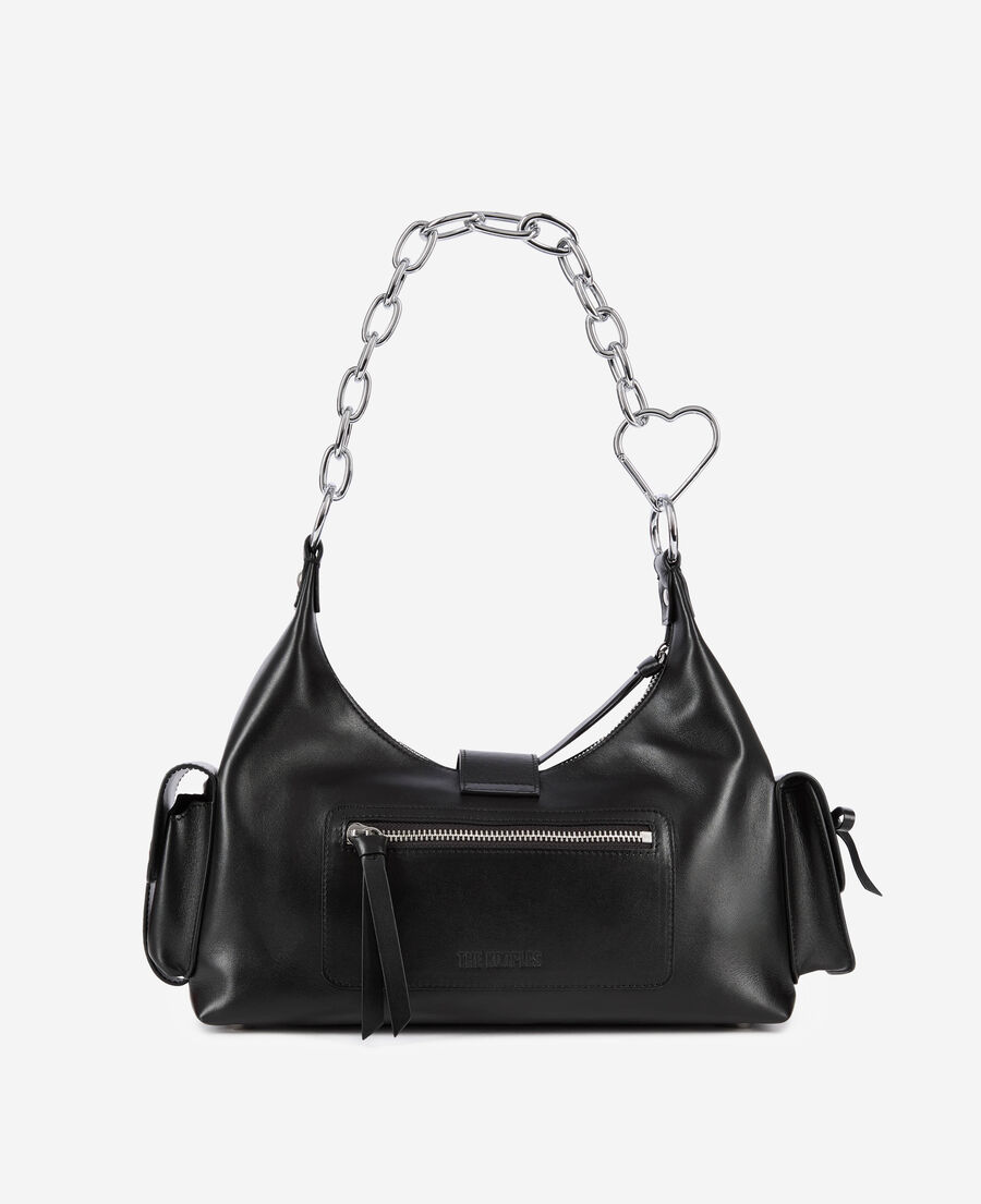 The Kooples WOMEN BLACK amelia bag with chain in black smooth leather