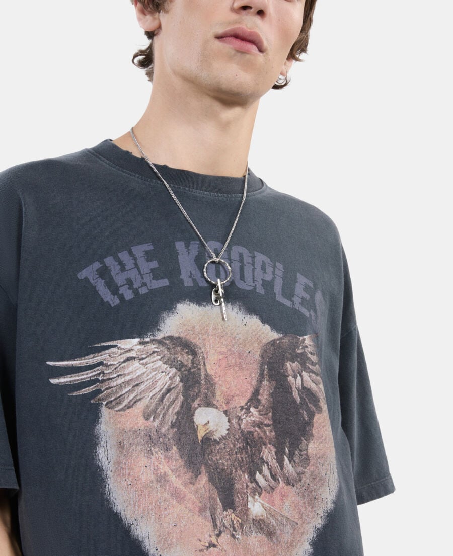 The Kooples H BLACK WASHED black t-shirt with serigraphy