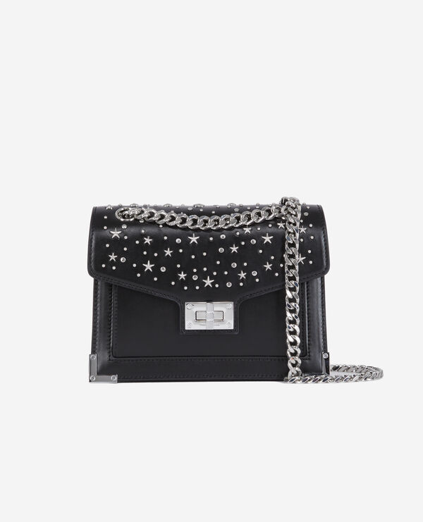 emily chain bag in black leather with stars