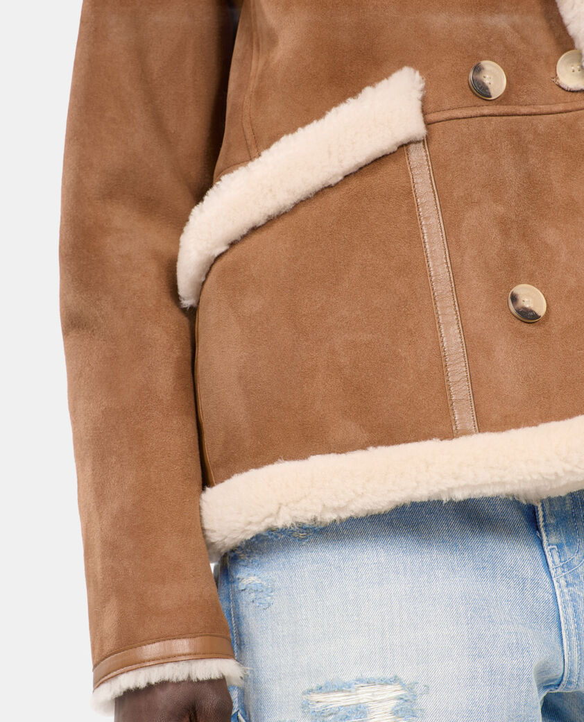 The Kooples FEMME BROWN-BEIGE peau lain&eacute;e courte marron