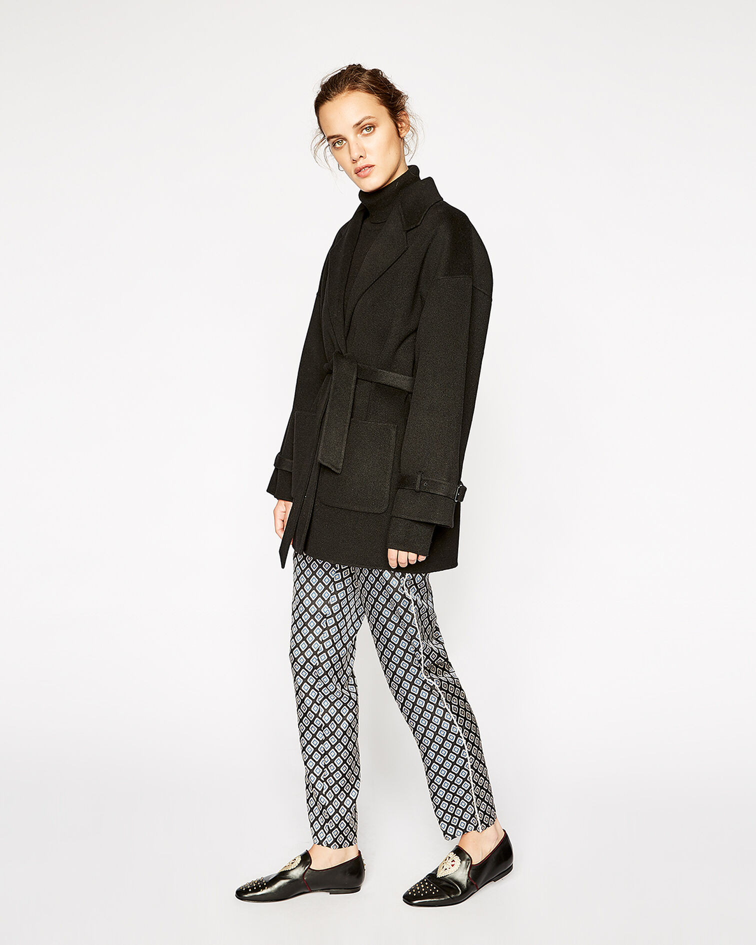 Oversize black wool coat, BLACK, hi-res image number null