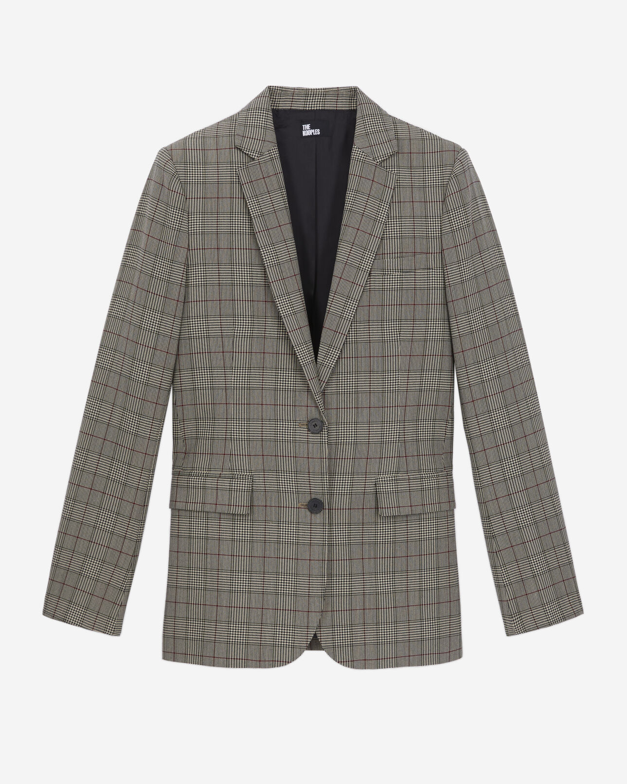 The Kooples DAMEN ECRU / BLACK / BURGUNDY glencheck-blazer in beige und bordeaux