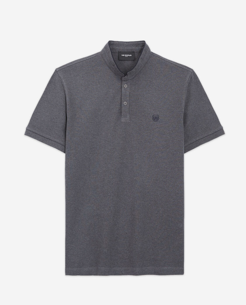 The Kooples H null dark gray embroidered polo w/ officer collar