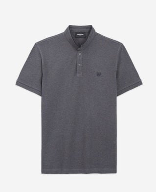 The Kooples H GREY-NAVY dark gray embroidered polo w/ officer collar