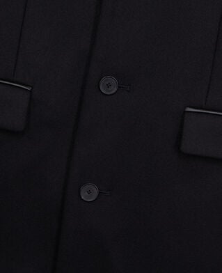 The Kooples H BLACK long black coat in wool blend with leather details
