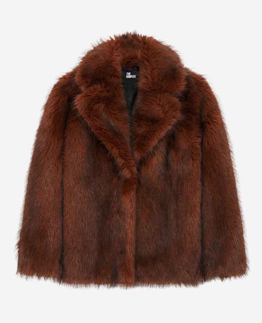 The Kooples FEMME SAFRAN manteau court effet fourrure marron