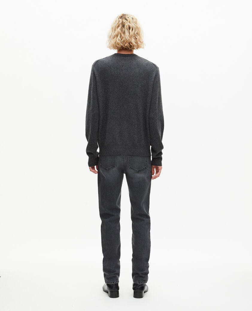 The Kooples HOMME DARK GREY MELANGE pull col rond en cachemire gris