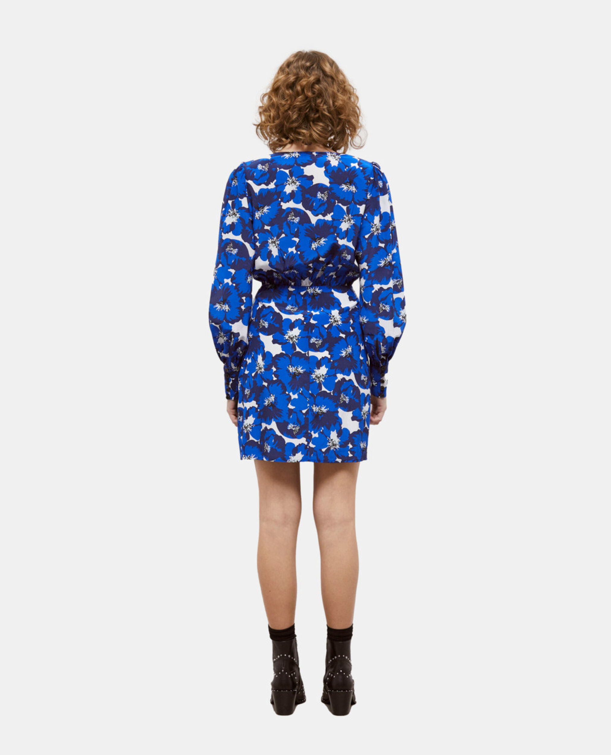 Short printed silk wrap dress, BLUE, hi-res image number null