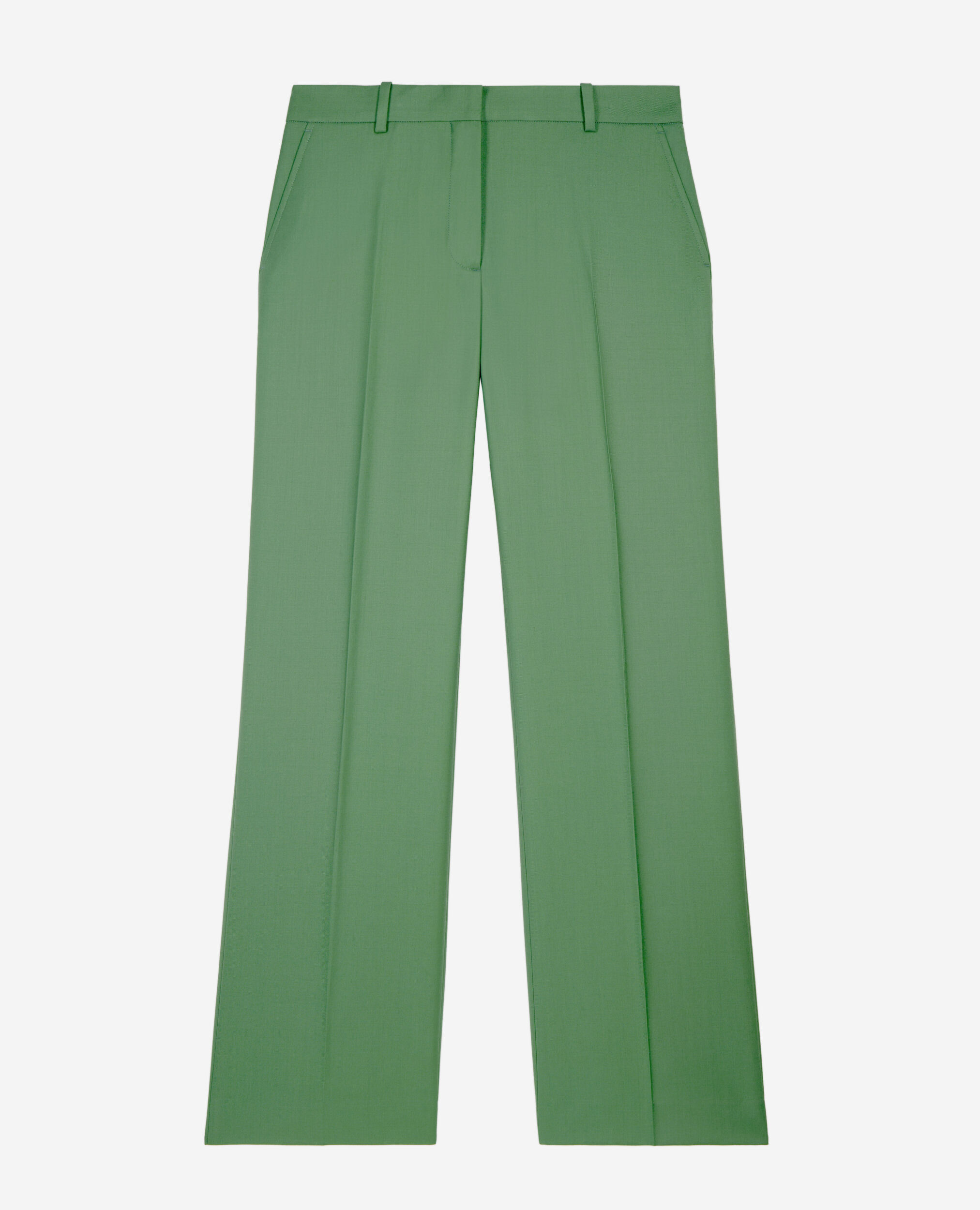 Pantalon tailleur vert en laine, LIGHT KAKI, hi-res image number null
