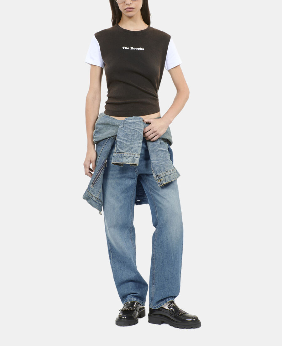 The Kooples FEMME BROWN / BLACK t-shirt logo marron fonc&eacute;