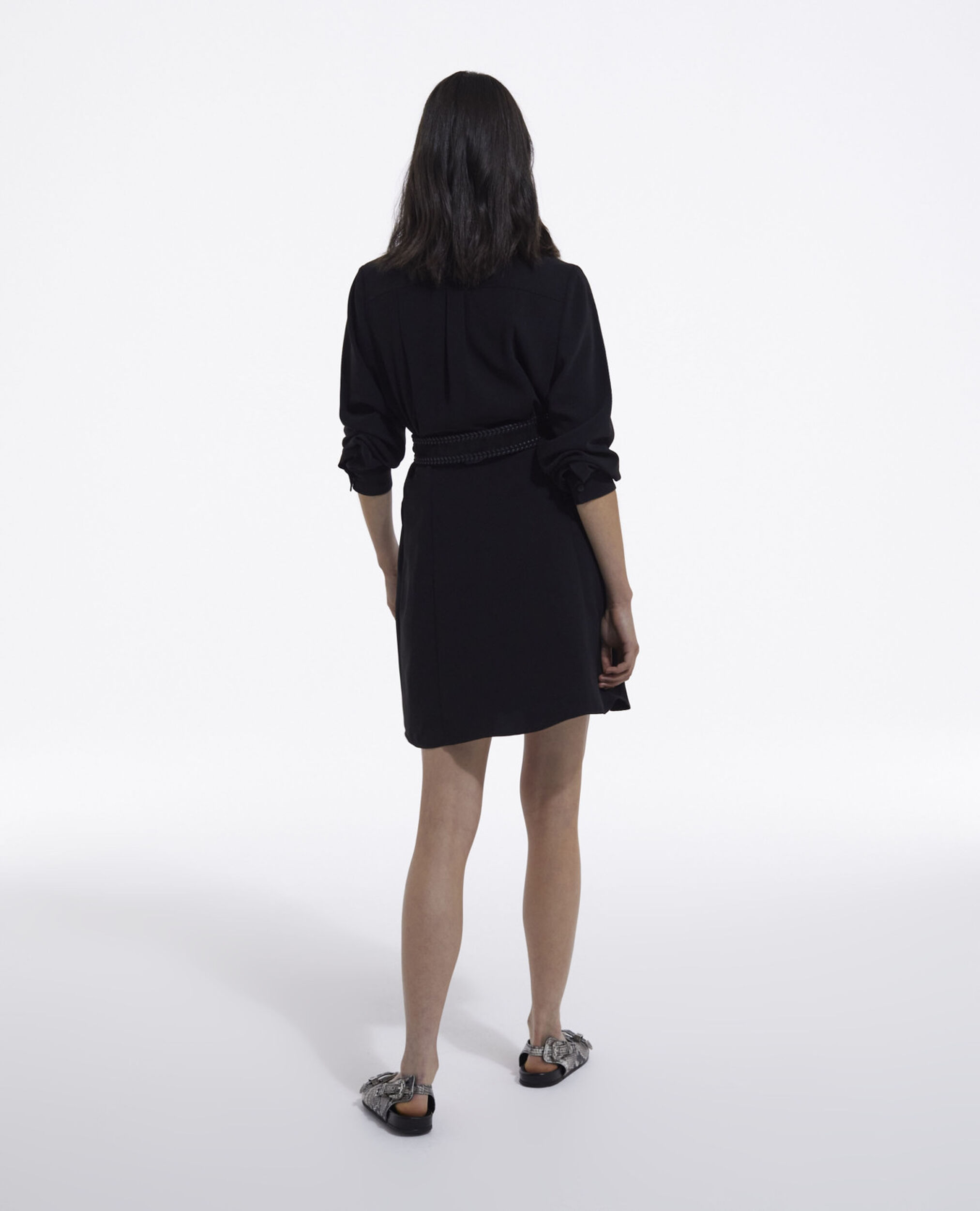 Black short buttoned shirt dress, BLACK, hi-res image number null