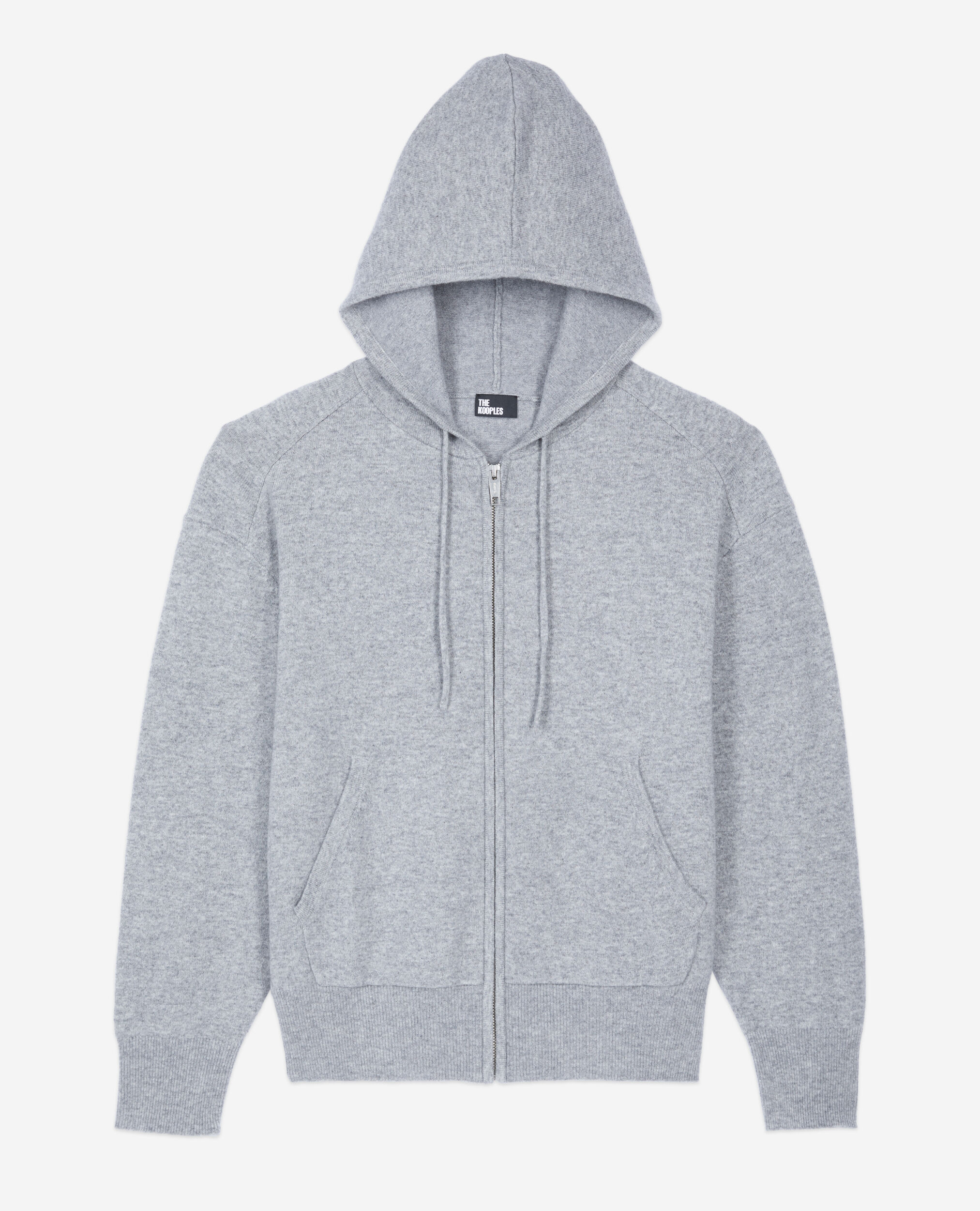 Grey wool and cashmere hoodie, MIDDLE GREY MEL, hi-res image number null