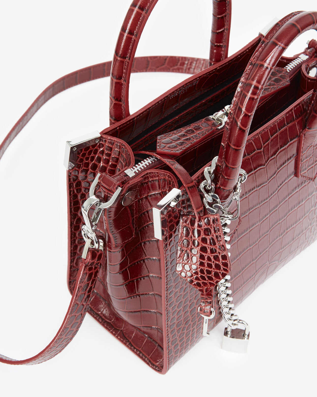 The Kooples WOMEN AUBERGINE croco-print ming bag in red leather