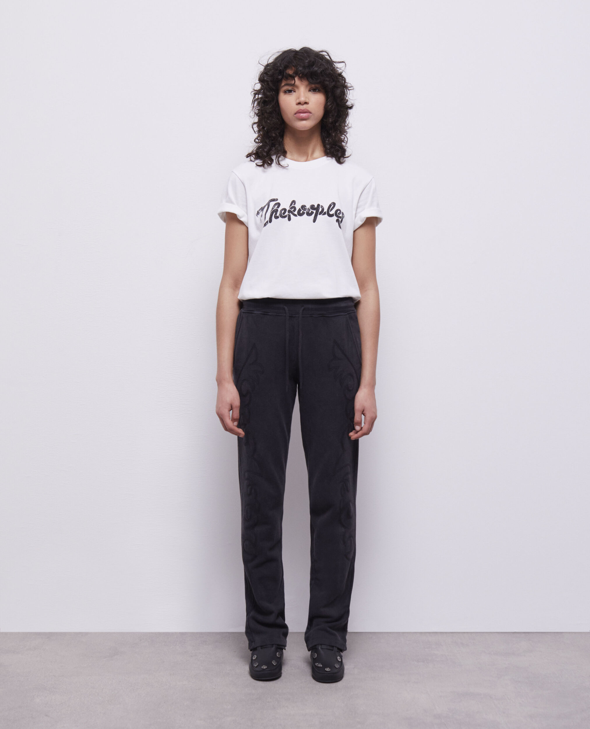 Black joggers with Western-style embroidery, BLACK WASHED, hi-res image number null