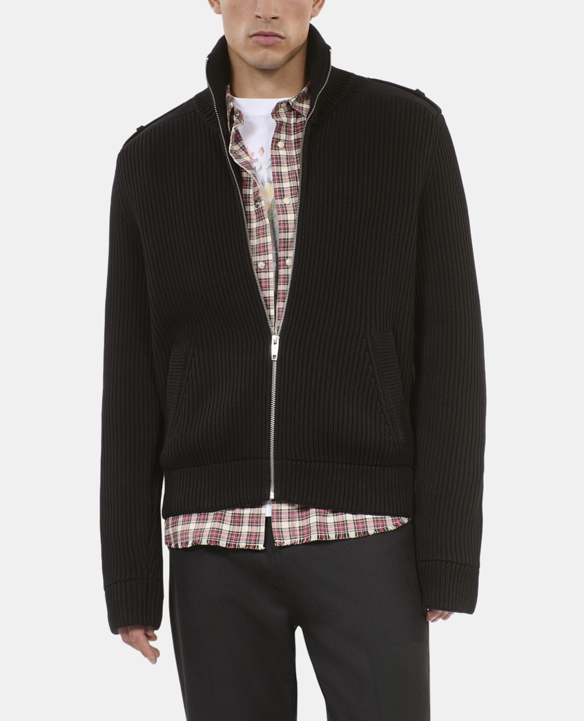 Black cotton cardigan, BLACK, hi-res image number null