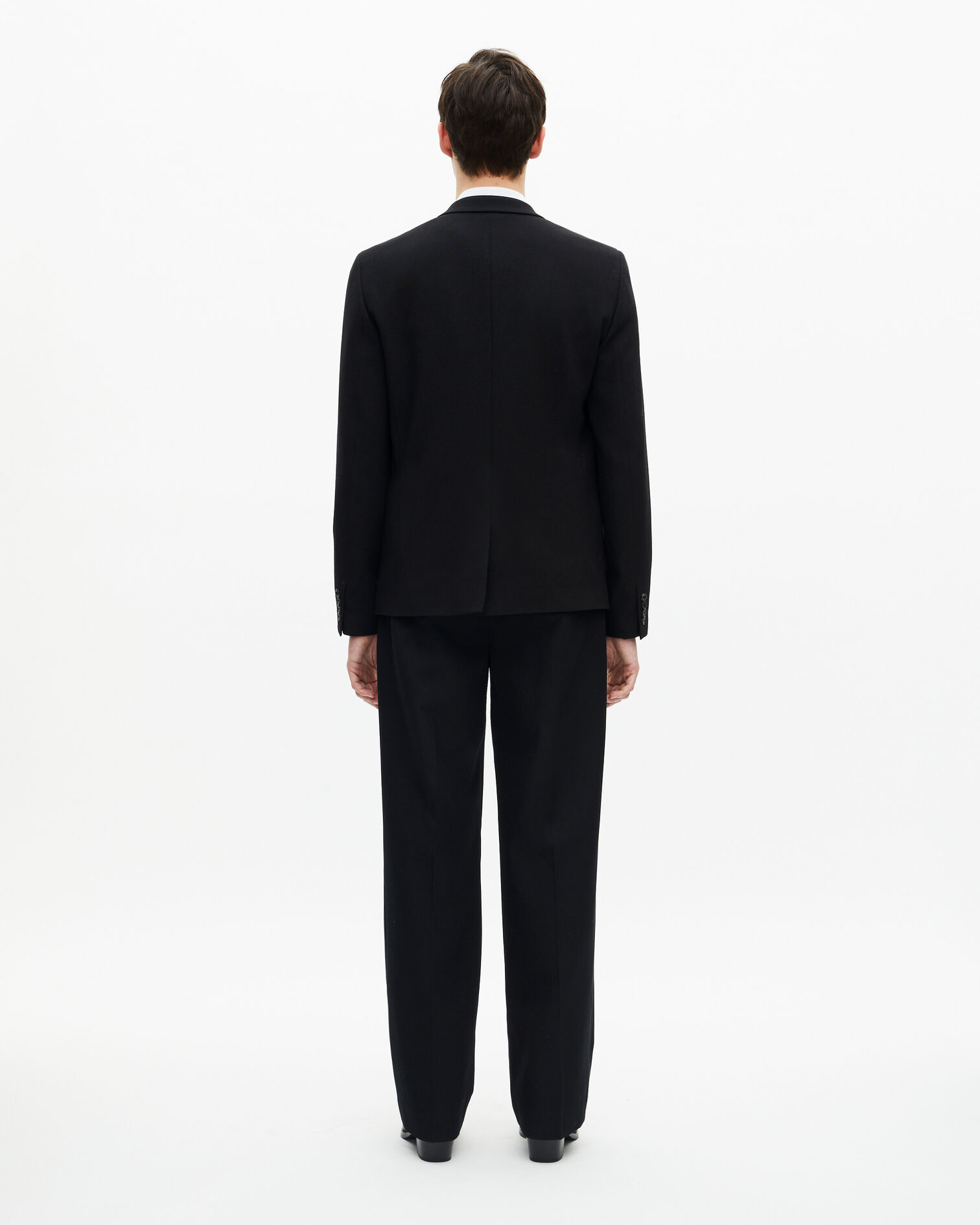 Straight-cut black wool piqué jacket, BLACK, hi-res image number null